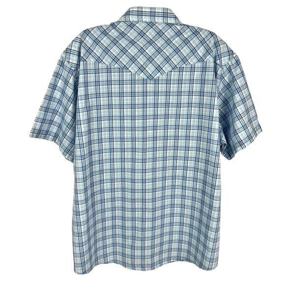 Wrangler Western Blue Plaid Pearl Snap Short Sleeve Shirt Men’s 2XL Cowboy Rodeo - Picture 2 of 9